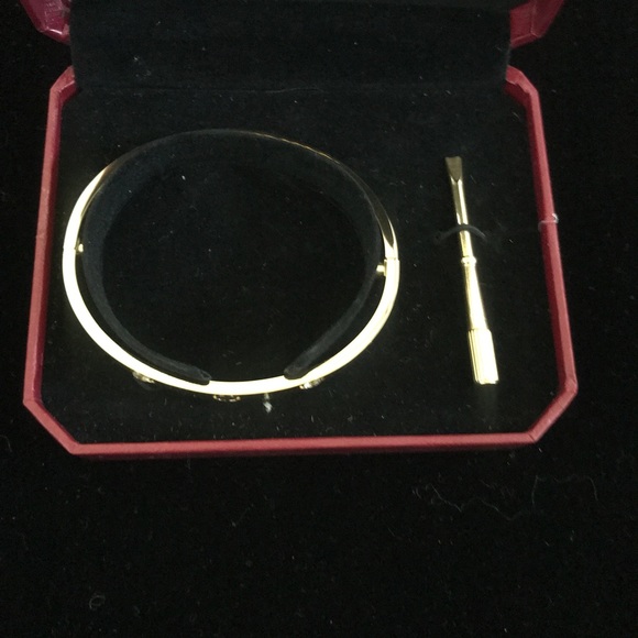 18k Gold Plated Love Bangle W/ Cubic Zirconia - Picture 3 of 8